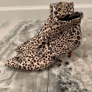 Betsey Johnson Leopard Print Pointed Toe Ankle Boots - Black and Cream